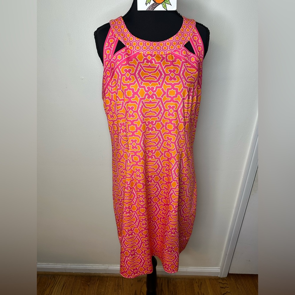 Gretchen Scott XL pink and orange geometric design dress